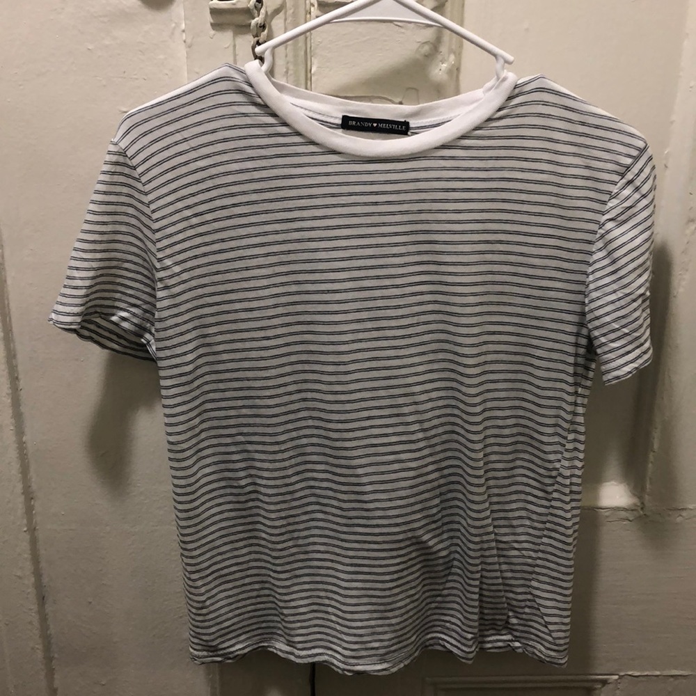 Brandy Melville Navy and White Striped Tee